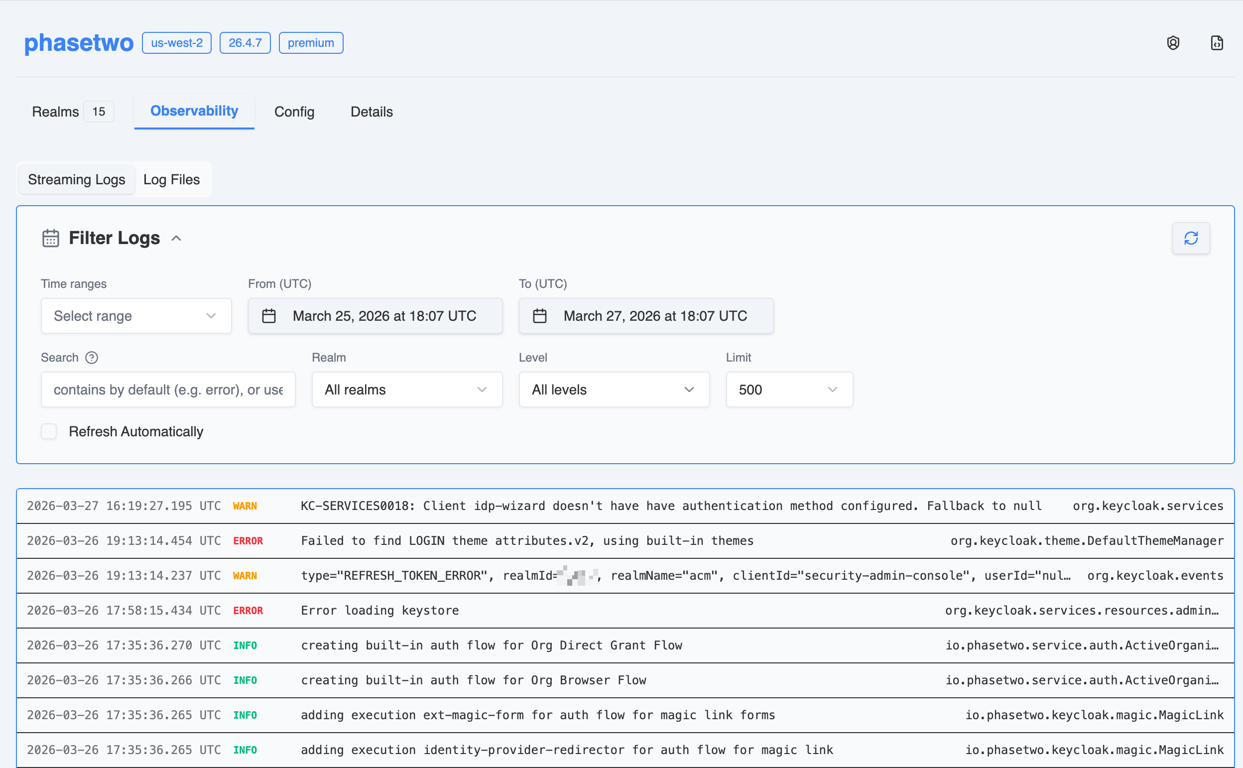 Phase Two Dash - Cluster Logs